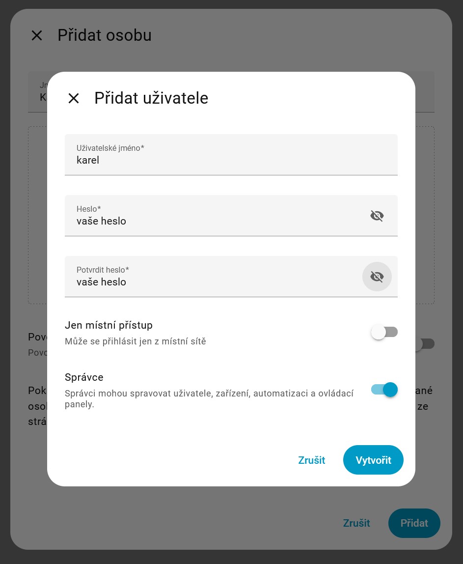 Vytvoření uživatele