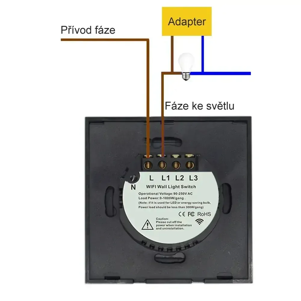 WiFi+RF vypínač bílý 1CH s nulou i bez nuly - Tuya 