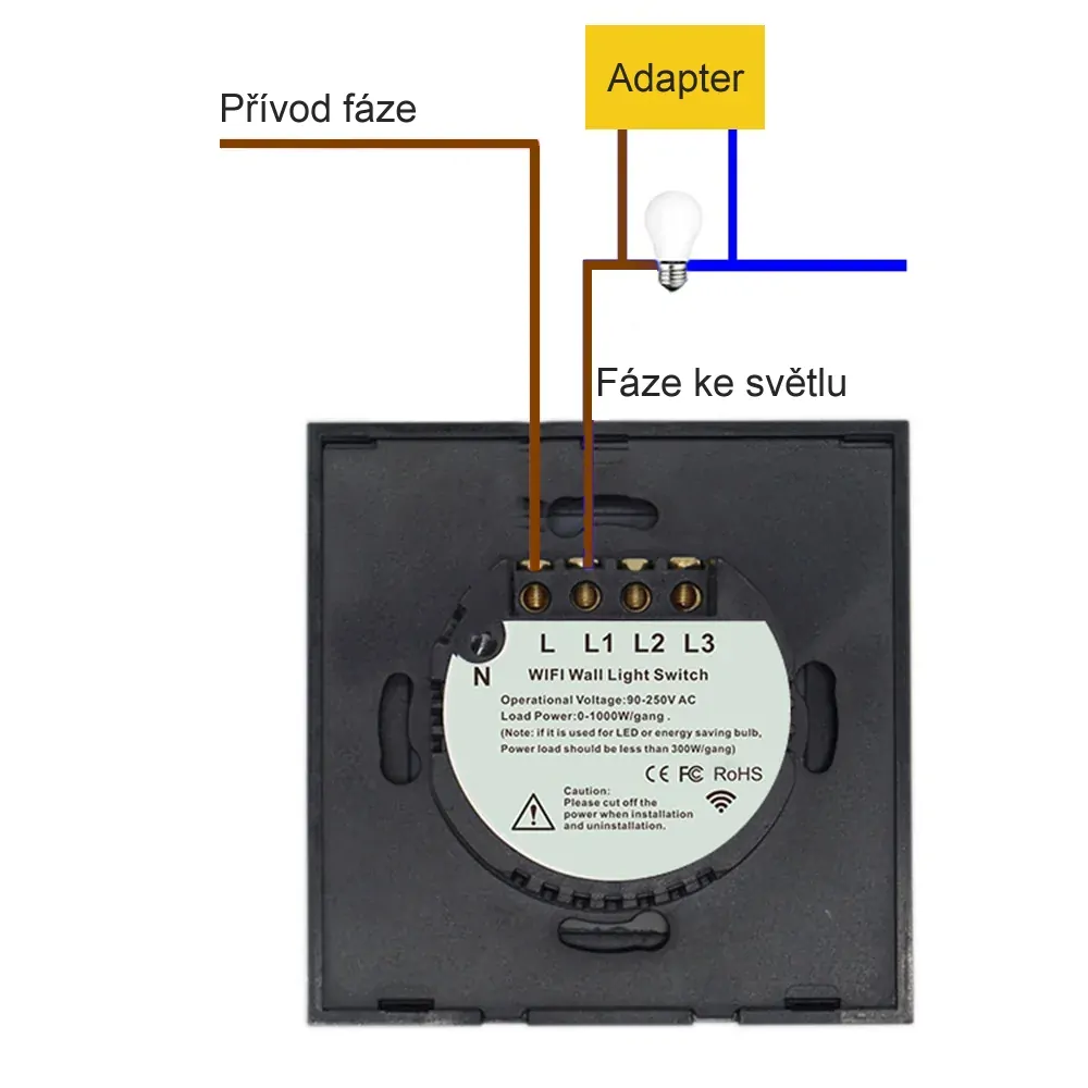 WiFi+RF vypínač bílý 3CH s nulou i bez nuly - Tuya