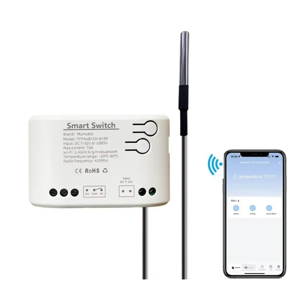 Zigbee Beznapěťový spínač 1CH s měřením teploty