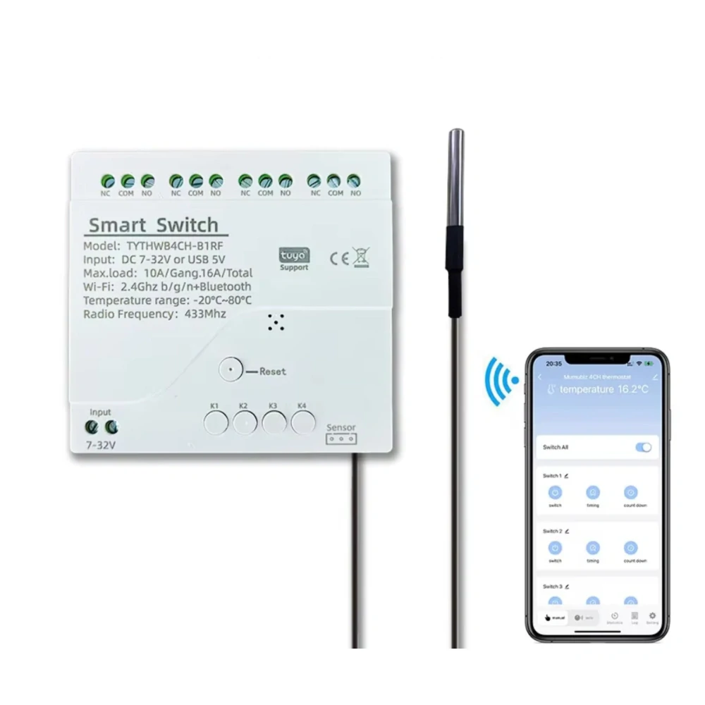 Zigbee Beznapěťový spínač 4CH s měřením teploty
