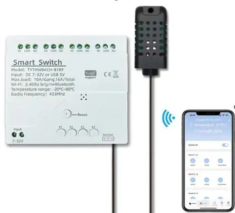 Zigbee Beznapěťový spínač 4CH s měřením teploty a vlhkosti