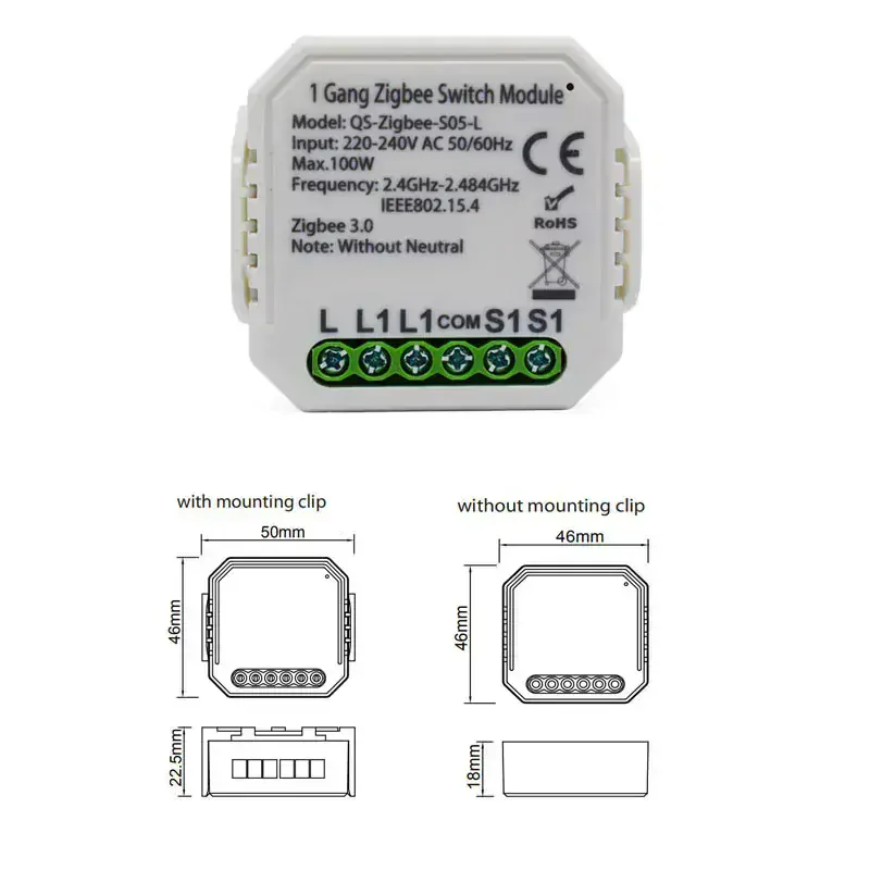 Mini ZigBee vypínač "bez nuly" - 1CH