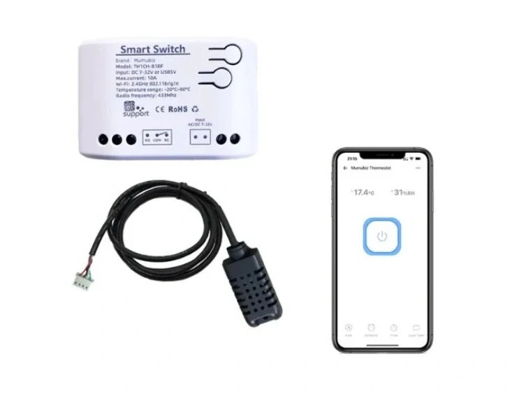 Beznapěťový spínač 1CH s měřením teploty a vlhkosti Tuya