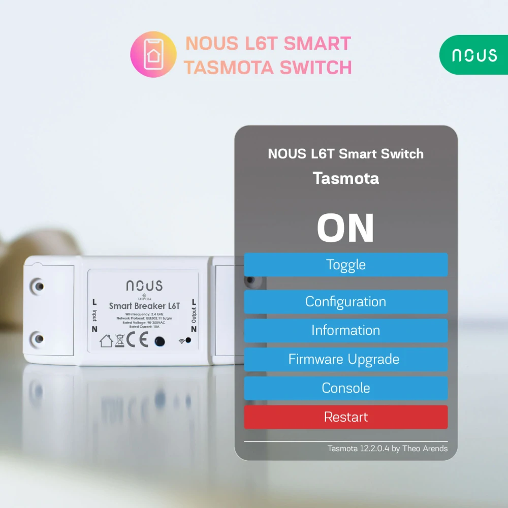 Nous L6T WiFi basic spínač/relé 10A, Tasmota 