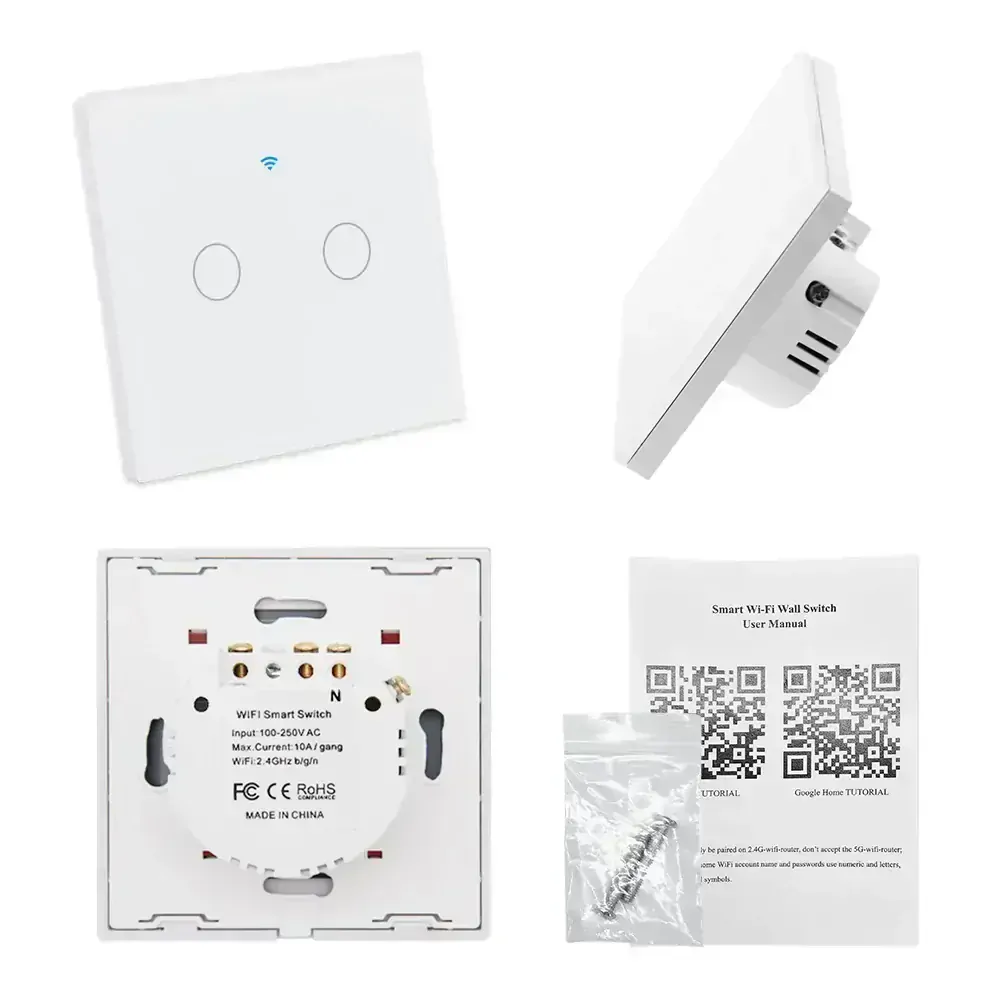 WiFi+RF vypínač bílý 2CH s nulou i bez nuly - Tuya 