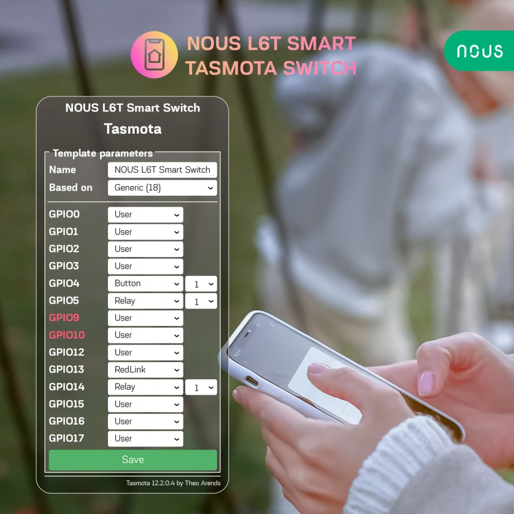 Nous L6T WiFi basic spínač/relé 10A, Tasmota 