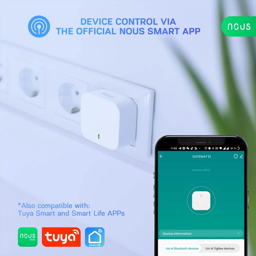 Nous E1 Zigbee brána Tuya